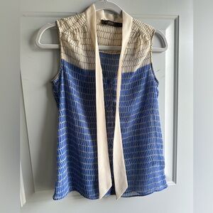 The Limited Cream and Blue Smocked Sleeveless Blouse
